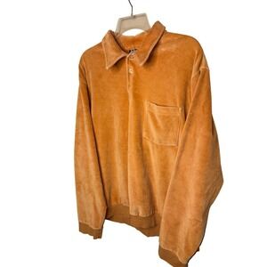 Vtg John Blair Mens L Reg Velour Pullover Tan Gold Long Sleeve Luxe Heritage